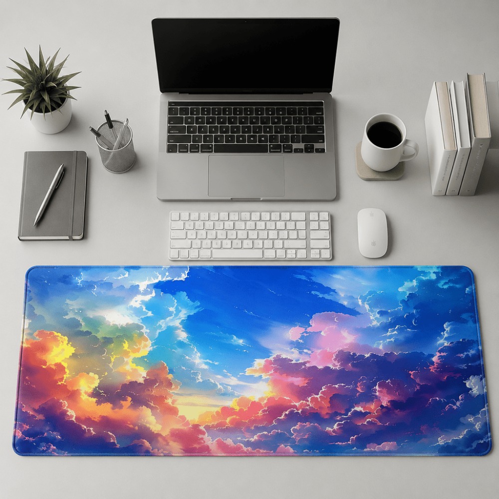 Laptop Accessories Officeworks - カラフルな夕焼け雲のスカイプリント。オフィスのキーボードやマウスパッド、ノートパソコンの作業エリアのアクセサリーなどに適しています。