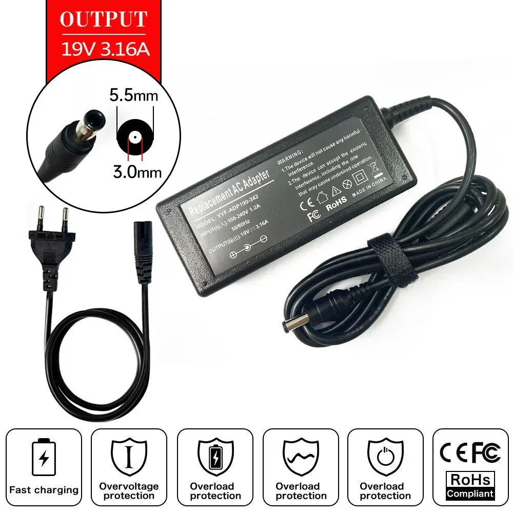 Laptop Accessories Shop - サムスンノートブックアダプター充電器,19V,3.15a, 3.16a, 60W,np355v5c, np365e5c, np305e5e, np700z3ah,