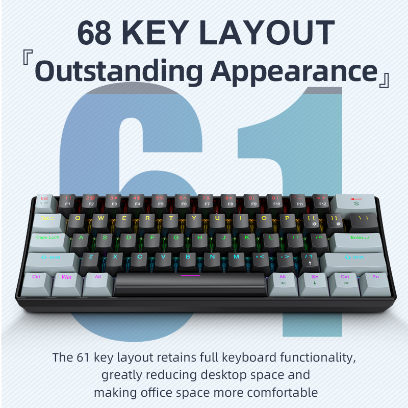 Laptop Accessories Uk - APAYADO K61 ミニメカニカルキーボード、有線、61 キー、ファントム RGB、ブラック/ホワイトレッド/ブルーメカニカルスイッチゲーム用、60% ポータブル