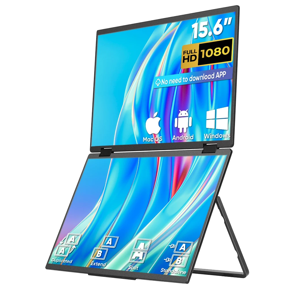 Monitor Portable Usb - 15.6インチ折りたたみ式デュアルトリプルUSBモニター、ポータブルトリプル1080P 4K拡張モニター、ノートパソコン用ポータブルモニター