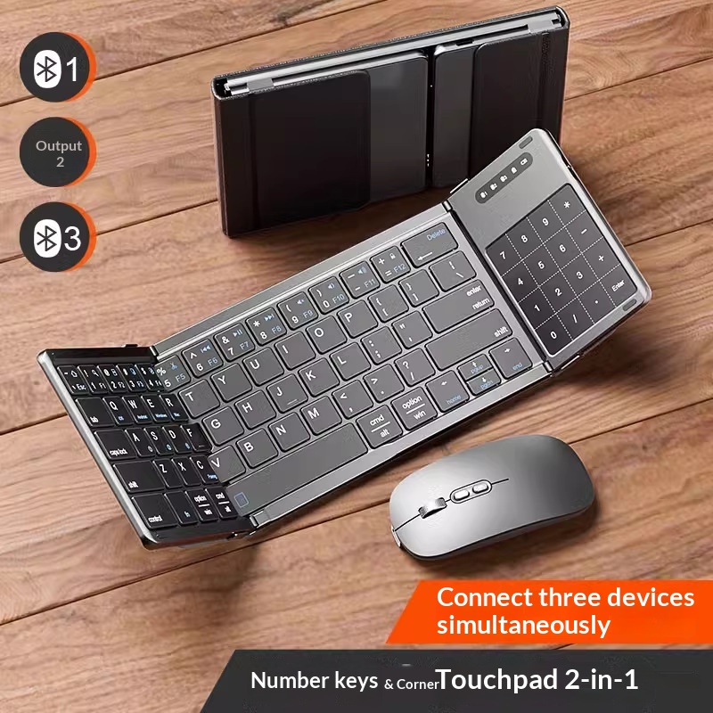 Laptop Accessories Toy - Mengzu 三つ折りワイヤレス Bluetooth キーボード、数値タッチパッド付き、デスクトップ、ラップトップ用の 3 つのデバイスとマウスのコンボをサポート